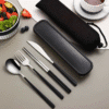 1 set, Stainless Steel Portable Cutlery Set, Includes Fork, Knife, Spoon and Chopsticks.