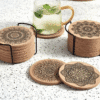 6 pcs Set, Cork Coasters - Round, Floral Design | Non-Slip, Heat-Resistant Table Mats for Dining & Living Room Décor.