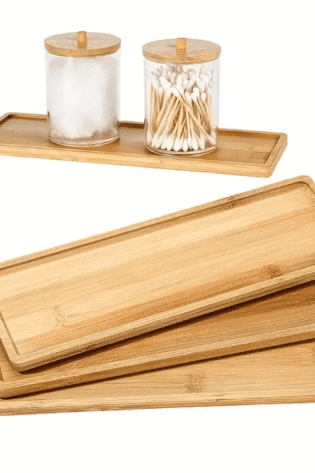 1 Pc, Bamboo Tray, Rectangular Wooden Tea Tray, Bathroom Countertop Tray, Vanity Makeup Tray, Food Coffee Tea Snack Paper Towel Candle Tray.