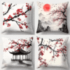 4 Pcs set, sofa pillow cover, pavilion Japanese plum blossom pillowcase, 44.96 cm * 44.96 cm, single-sided printing, home decoration, sofa lumbar support cover, pillow cover (without pillow core)