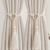 2 Pcs, Bohemian Style Round Ring Fabric Tassel Curtain Tiebacks - Handmade, Natural Wooden Rings.