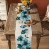 1 Pc, Spring Flowers Table Runner, Woven Rectangular Tabletop Decor with Vintage Blue Flower Art Butterfly Print.