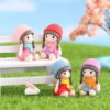 2 pcs set, Mini Kawai Friends Figurines, Cute Baby Girls Decor for Home & Office, Miniature Fairy garden Decoration.