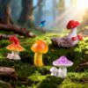 4 pcs set, Mini Mushrooms Figurines, Realistic Fairy Garden Mushrooms, Home Garden & Office Decoration, Desk and Plant Pot Decor