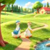 2 pcs set, Mini Goose Figurines, Cute Cartoon With Hat and Cross Body Bag, Car, Home, Office Decoration, Fairy Garden Decor