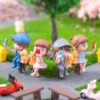 2 pcs set, Cute Mini Selfie Couple Figurines with Cat, Dog & Bench / Car, Home, Office Decoration.