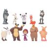 10 pcs set, Masha & The Bear Action Figurines, Cute Realistic Cartoon Gift Set, Home Office Car Decor, Birthday Cake Decoration