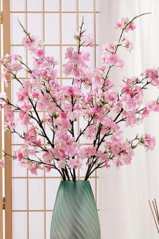 4 Pcs Bunch, Artificial Cherry Blossom Flowers, Realistic and Vibrant Flowers for Home & Office Decoration, Wedding And Party Decor