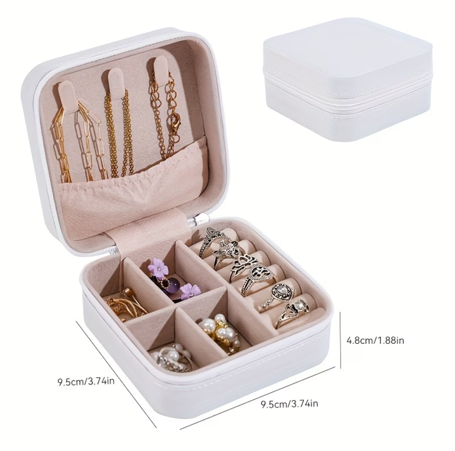 1pc Faux Leather Jewelry Organizer Box - Flip-Up Multi-Compartment Storage | Zipper Case. - Image 6