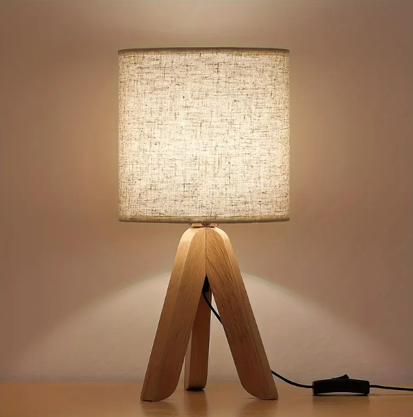 1pc, Charming Table Lamp with Wooden Tripod Base, Fabric Shade, Perfect for Bedroom, Living Room, Office or Study - E26/E27 Base (Bulb Not Included).