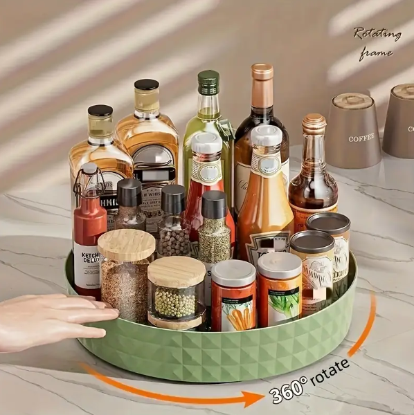 1pc, 360° Rotating Turntable - Multifunctional Storage Tray for Bathroom, Kitchen, Cosmetic, Skincare.