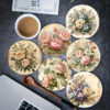 6 pcs Set, Heat-Resistant Wooden Coasters, French Vintage Floral Pattern, High-Quality Durable Absorbent Coasters