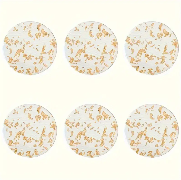 Set of 6 Golden Foil Acrylic Coasters- Heat-Resistant Tea Cup Mats- Fashionable Round Table Protective Mats.