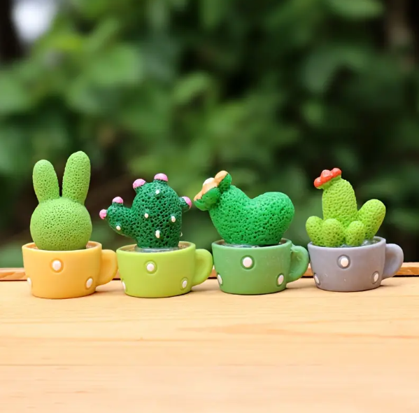 4pcs Mini Cactus Ornaments with Smiling Faces - Durable Plastic Tabletop Décor for Home, Office, Desk. - Image 4