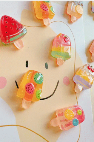 6pcs, Refrigerator Magnet Fruit Ice Cream Popsicle Strawberry Watermelon.