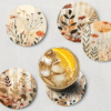 6 pcs, Floral Art Grids Wooden Coaster Set, non-slip Heat Resistant, Suitable for Coffee, Tea, etc.
