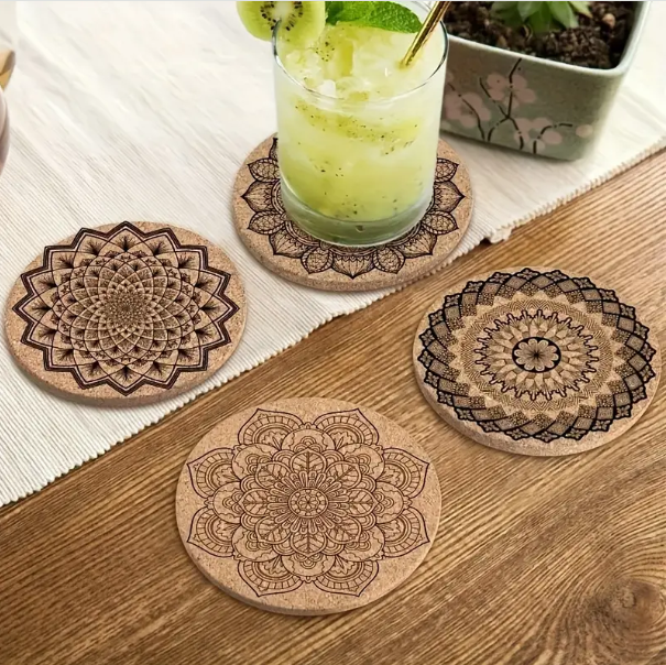 6 pcs Set, Cork Coasters - Round, Floral Design | Non-Slip, Heat-Resistant Table Mats for Dining & Living Room Décor. - Image 2