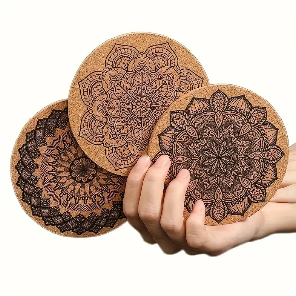6 pcs Set, Cork Coasters - Round, Floral Design | Non-Slip, Heat-Resistant Table Mats for Dining & Living Room Décor. - Image 5