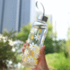 1pc, 550ml Floral Printed Water Bottle, Leak-Proof, Ideal for Travel, Camping, Hiking, Fitness, Outdoor Activities BPA-Free Plastic.