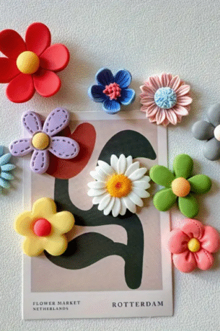 5 pcs, Refrigerator Magnets, Colorful Kawai Plant Beautiful Flowers