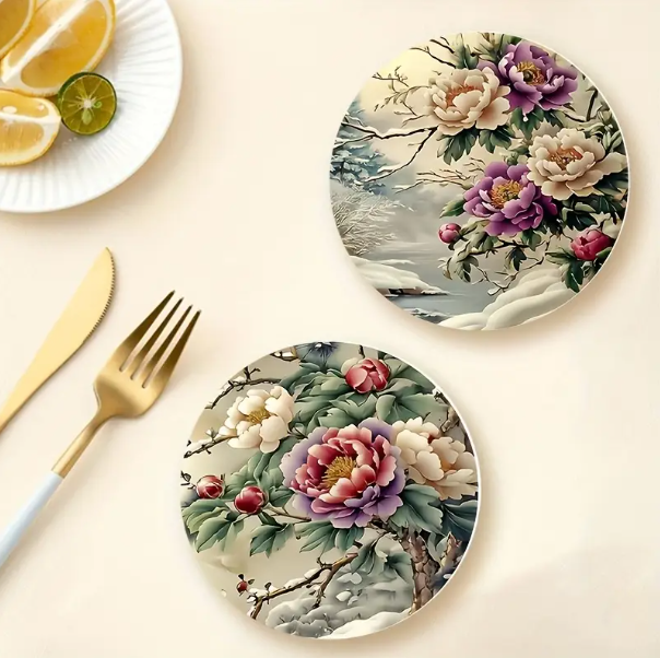 6 pcs, Beautiful Floral Wooden Coasters Set - Round, Heat Resistant Non-Slip Drink Mats - Image 4