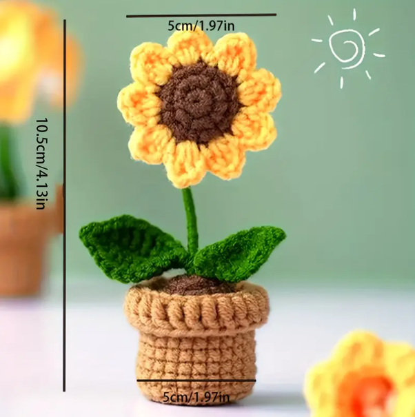 1 Pc, Handmade Crochet Potted Plants - Vibrant Coloured Flower Decor with Brown Pot. - Image 4