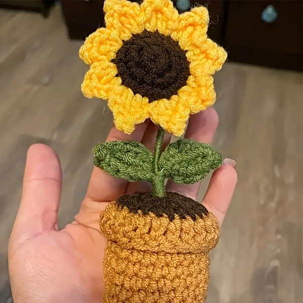 1 Pc, Handmade Crochet Potted Plants - Vibrant Coloured Flower Decor with Brown Pot. - Image 6