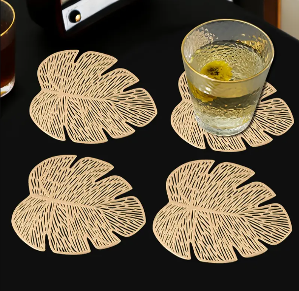 6 pcs, Leaf style Coaster, EVA Rubber Heat Resistant Mats.