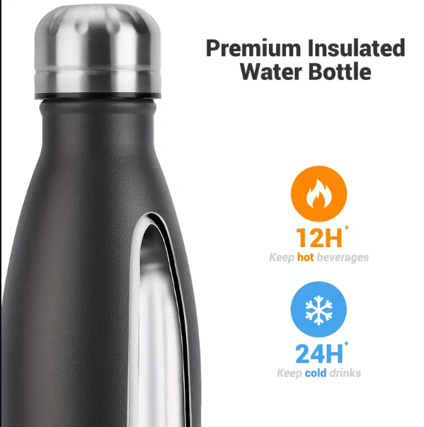 1pc 500ml/17oz Stainless Steel Drinking Water Bottle - BPA-Free - 24 Hours Cold & 12 Hours Warm - Leak-Proof - Thermal Sport Bottles, 2 sealing. - Image 3