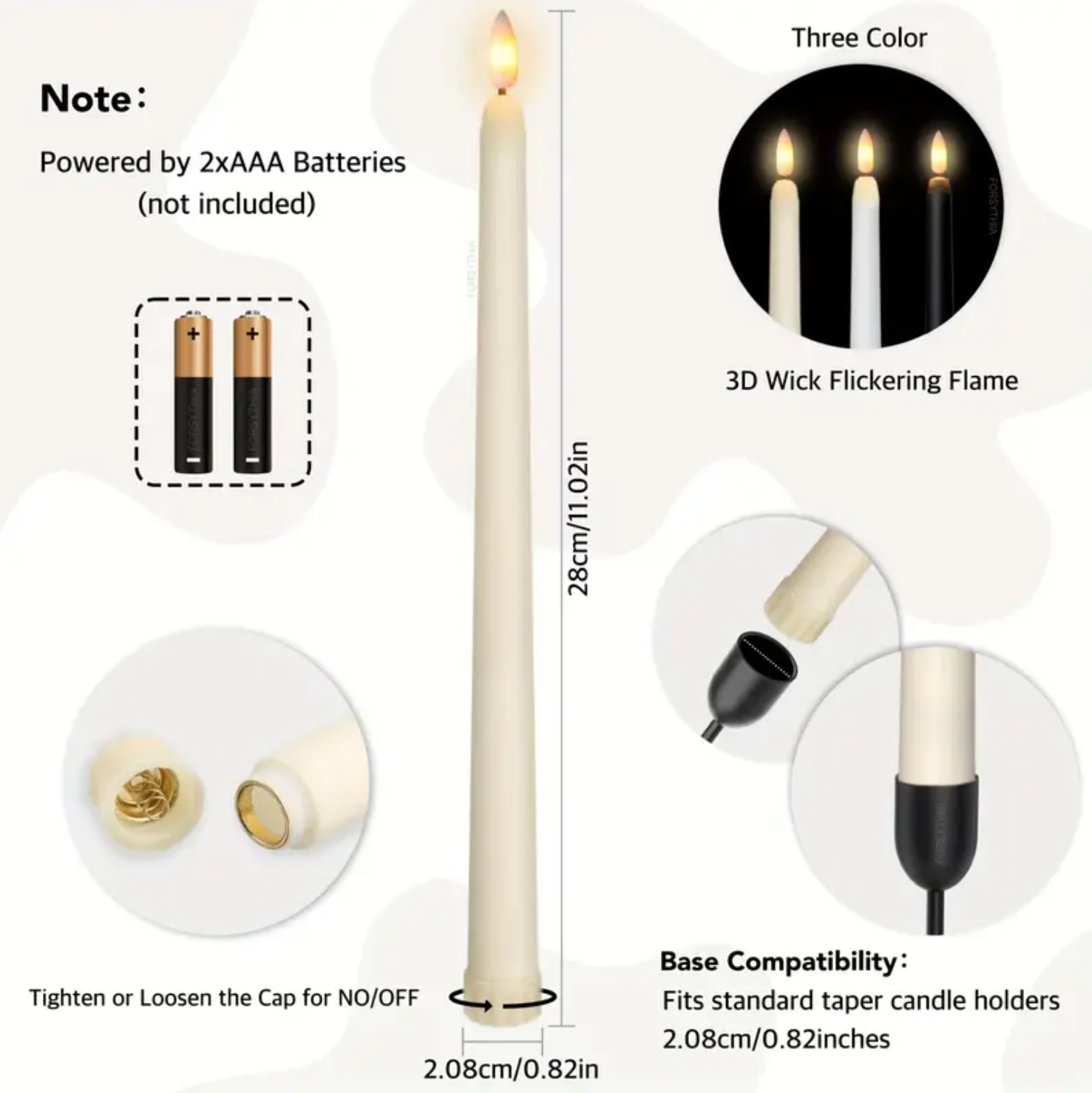 1 pc, LED Flickering Flame Taper Candle, 3D Wick Warm Light Battery Operated. - Image 3