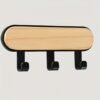 1 Pc, Modern Minimalist Key Holder, No-Drill Wall Utility Hook (3 Hooks)- Self-Adhesive, Wood Finish, Easy Installation for Doors, Windows, Walls.
