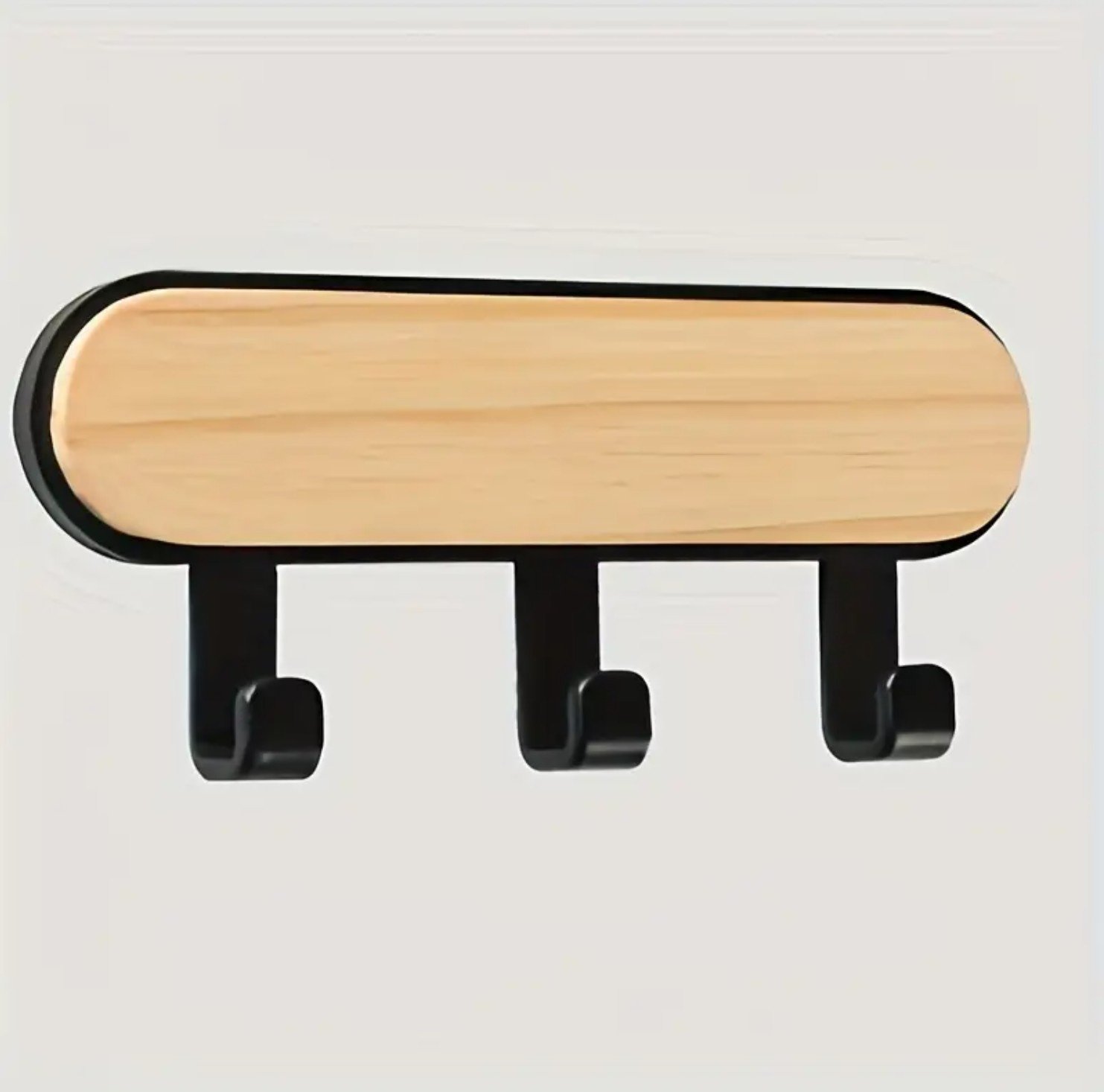 1 Pc, Modern Minimalist Key Holder, No-Drill Wall Utility Hook (3 Hooks)- Self-Adhesive, Wood Finish, Easy Installation for Doors, Windows, Walls.