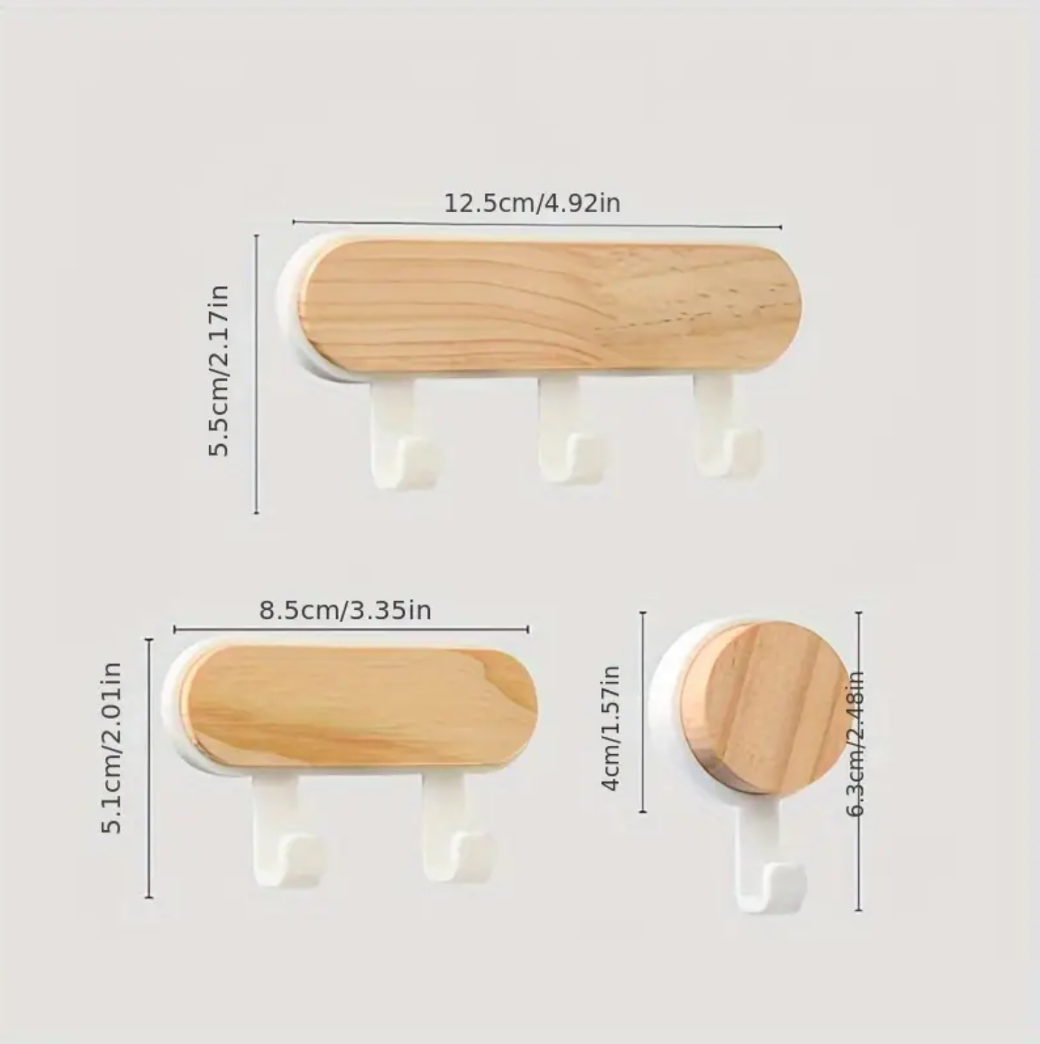 1 Pc, Modern Minimalist Key Holder, No-Drill Wall Utility Hook (3 Hooks)- Self-Adhesive, Wood Finish, Easy Installation for Doors, Windows, Walls. - Image 3