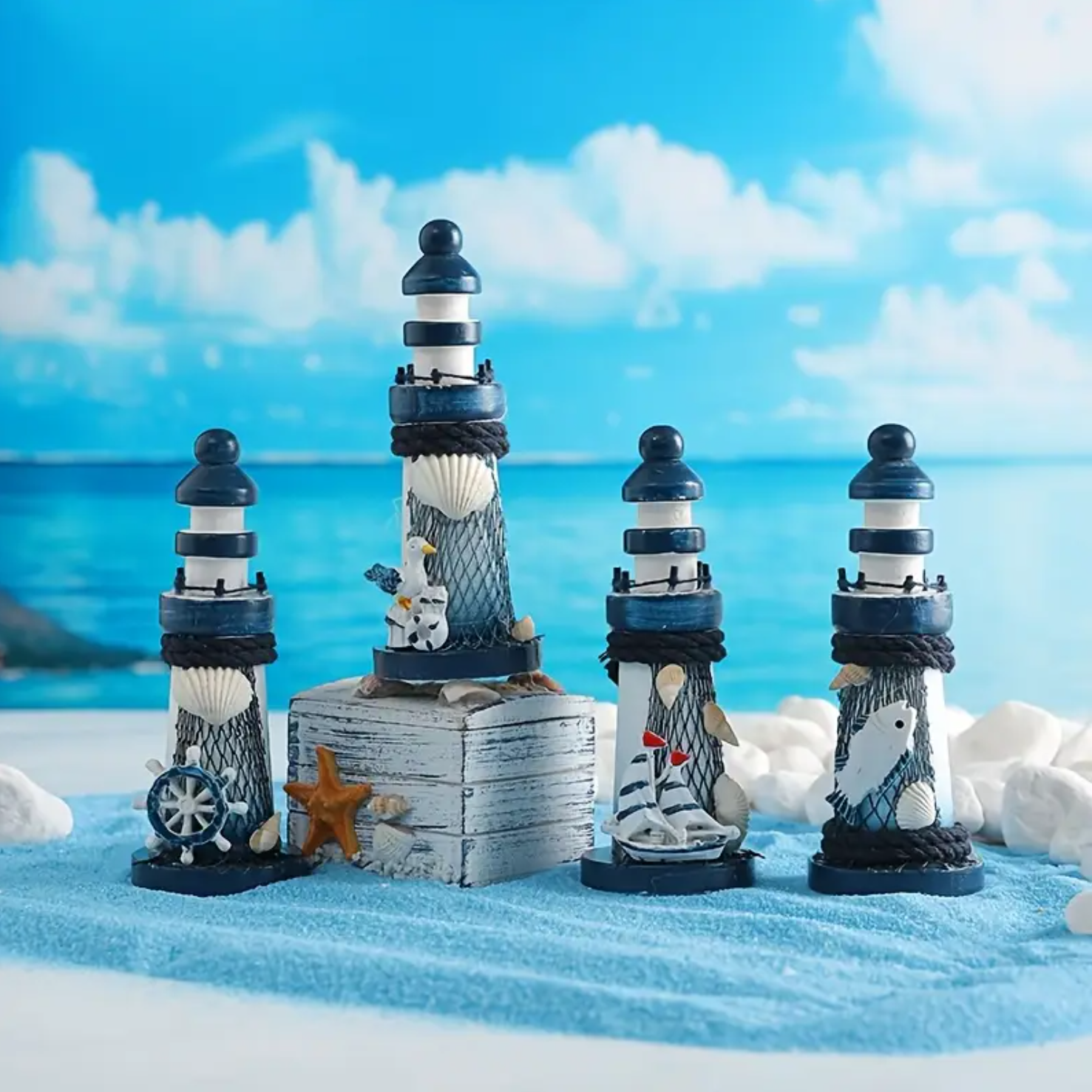 1 pc, Hand-Painted Wooden Lighthouse Statue - Hand Crafted Nautical Theme Beach Decor, Rustic Home & Event Decoration for Indoor/Outdoor Use. - Image 3