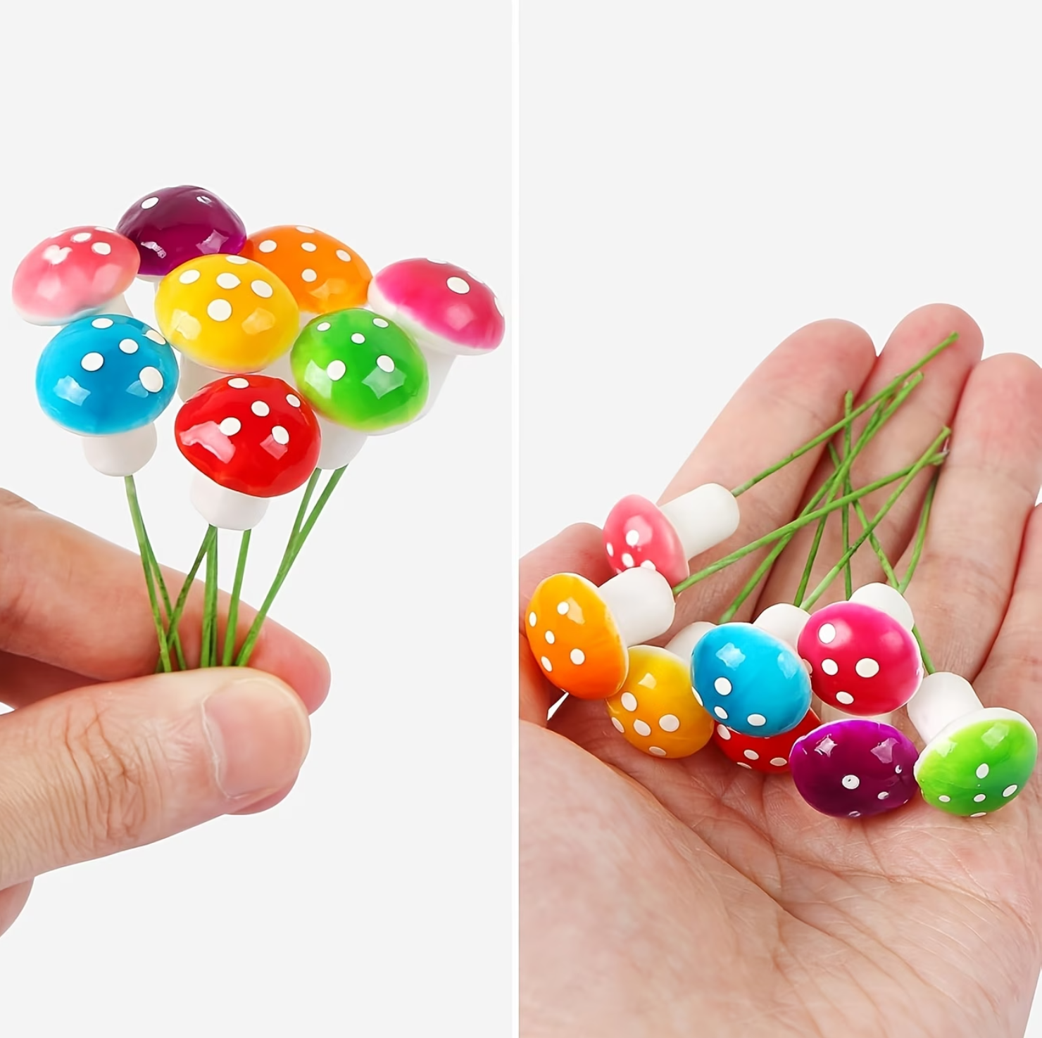 10 Pcs, Colorful Plastic Mushroom Figurines, Garden and Plants Pot Decoration.