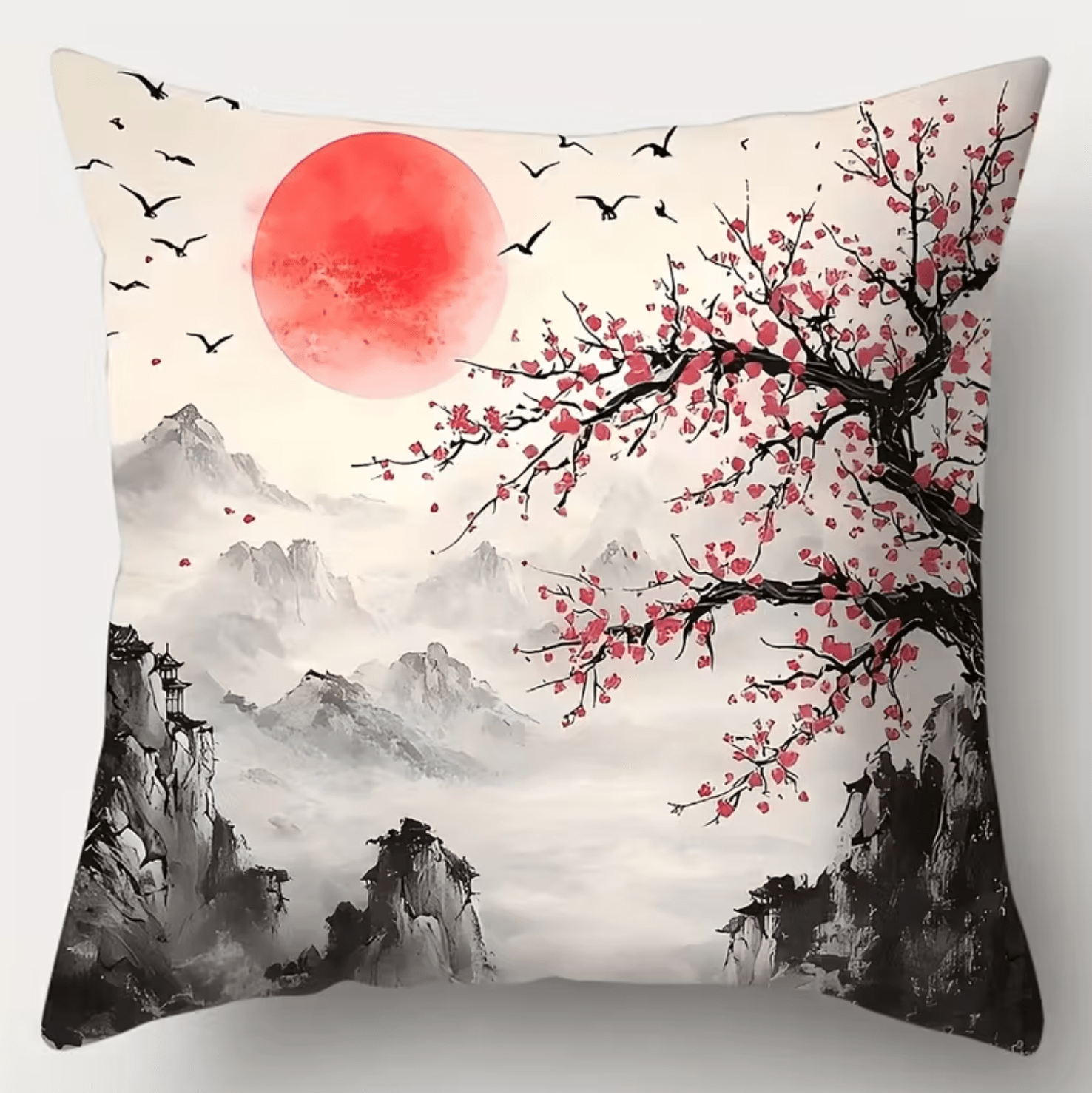 4 Pcs set, sofa pillow cover, pavilion Japanese plum blossom pillowcase, 44.96 cm * 44.96 cm, single-sided printing, home decoration, sofa lumbar support cover, pillow cover (without pillow core) - Image 3