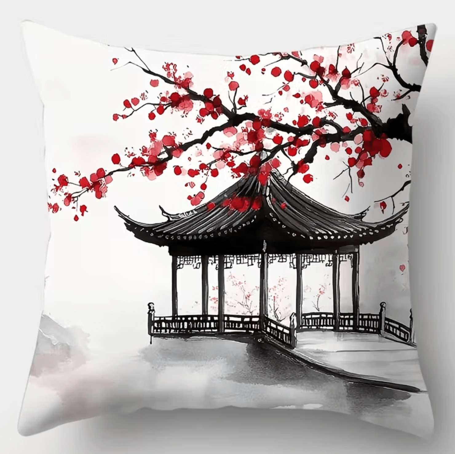4 Pcs set, sofa pillow cover, pavilion Japanese plum blossom pillowcase, 44.96 cm * 44.96 cm, single-sided printing, home decoration, sofa lumbar support cover, pillow cover (without pillow core) - Image 5
