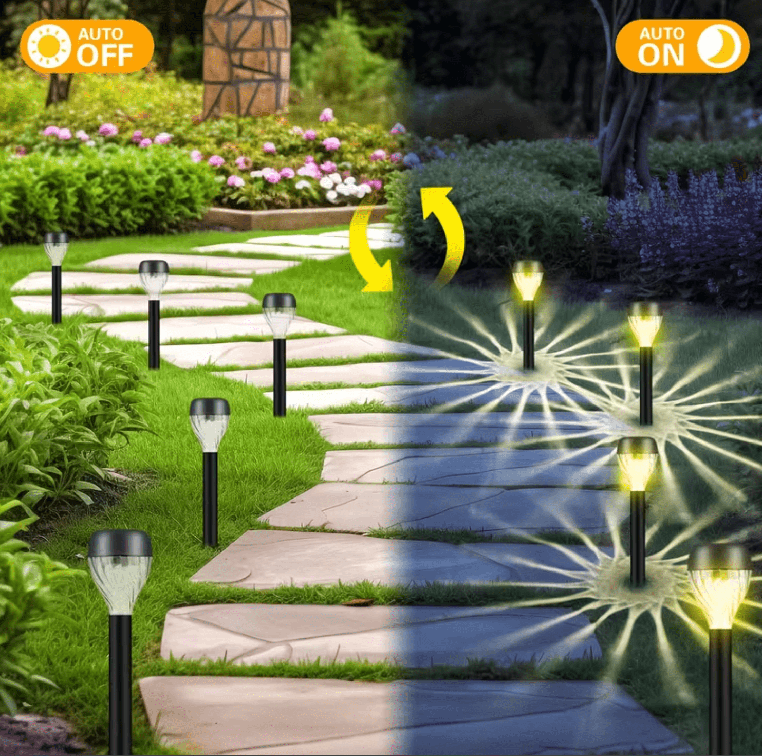 4 Pcs, Garden Decor Solar Lights - Intelligent On/Off, Solar Powered, IP44, Suitable for Lawn, Backyard, Path, Private Road, Garden, Patio and Deck Outdoor Solar Lights - Image 6