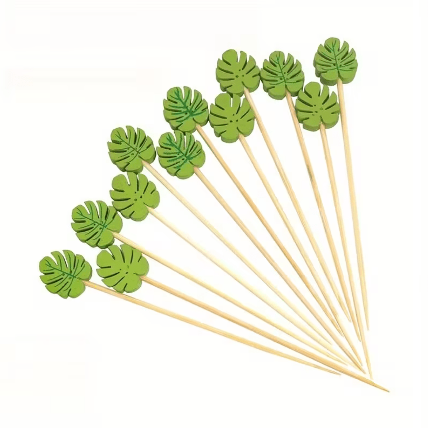 25 Pcs, Green Leaf Picks for Appetizers, 13 cm Natural Bamboo Picks for Cake Dessert Food Fruit Party Decorations - Image 6