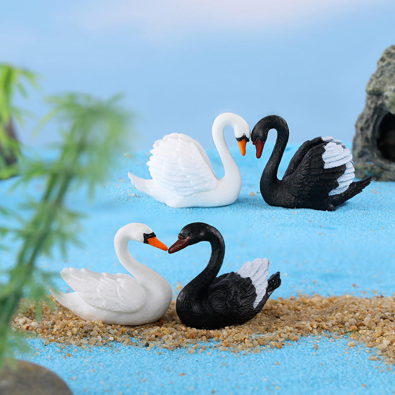 4 pcs set, White and Black Miniature Swan Fairy Garden Accessories, Cute Figurines Ornaments for Micro Landscaping, Home Decor - Image 2