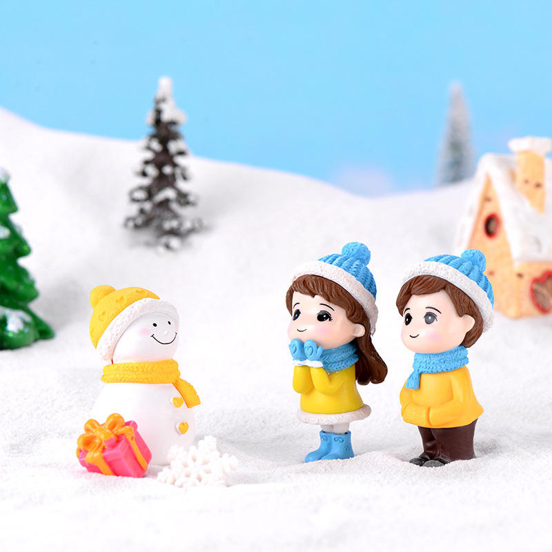 3 pcs Set, Snowman, Girl & Boy Couple Cute Figurines, Ornaments for Micro Fairy Garden, Landscape Decor - Image 5