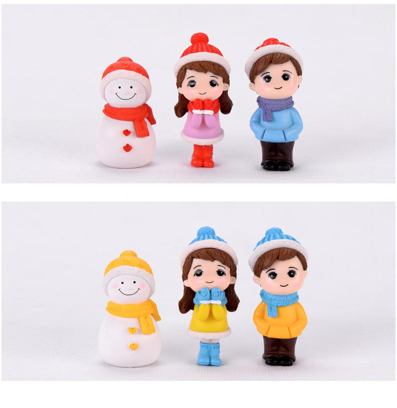 3 pcs Set, Snowman, Girl & Boy Couple Cute Figurines, Ornaments for Micro Fairy Garden, Landscape Decor - Image 7