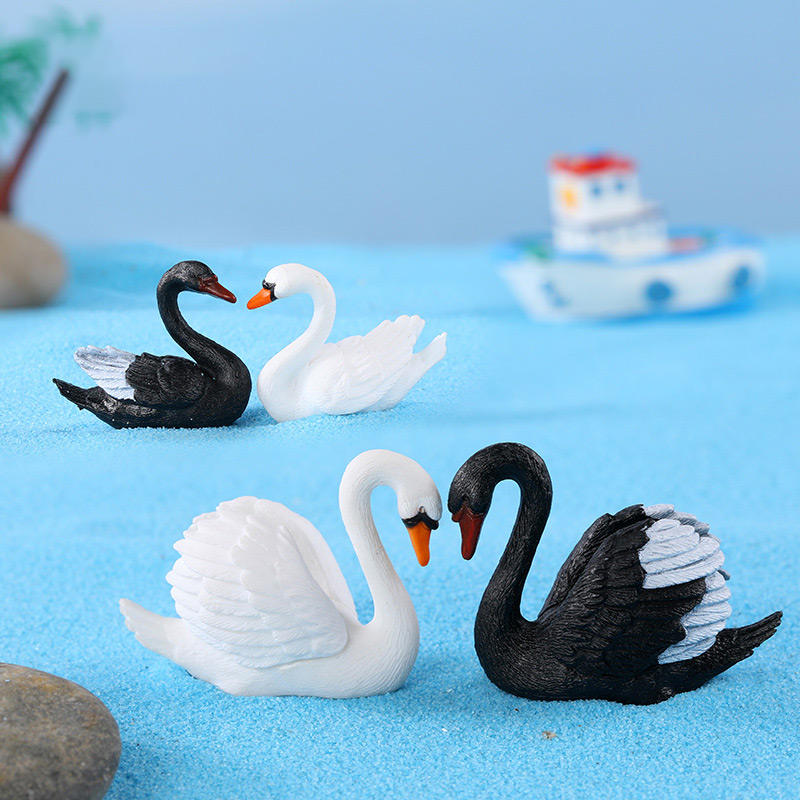 4 pcs set, White and Black Miniature Swan Fairy Garden Accessories, Cute Figurines Ornaments for Micro Landscaping, Home Decor