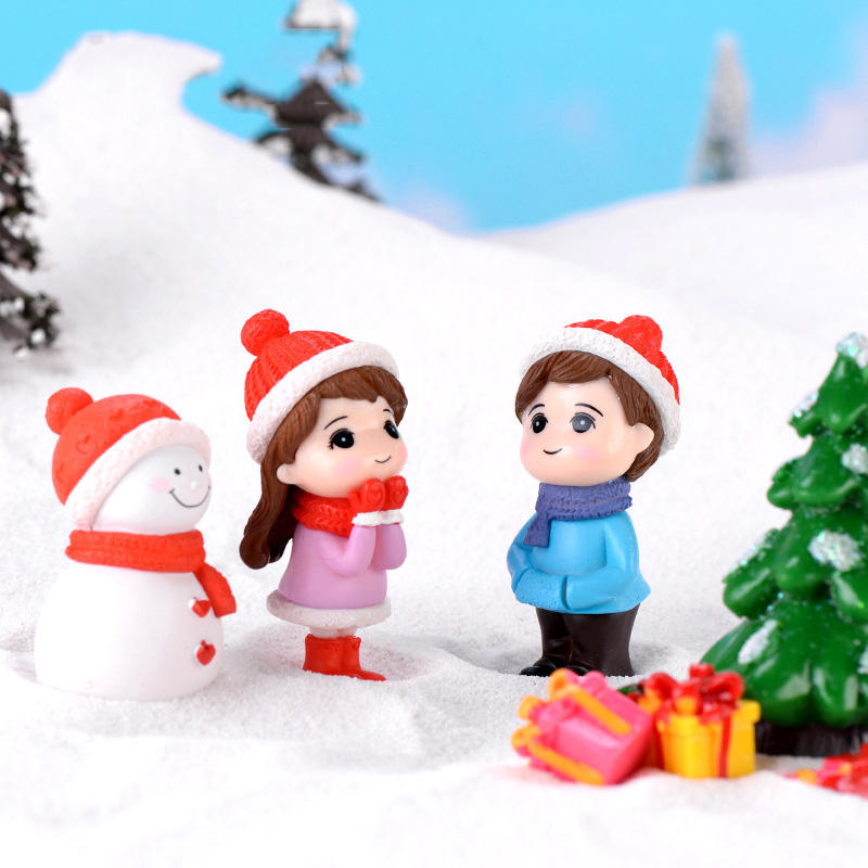 3 pcs Set, Snowman, Girl & Boy Couple Cute Figurines, Ornaments for Micro Fairy Garden, Landscape Decor - Image 6