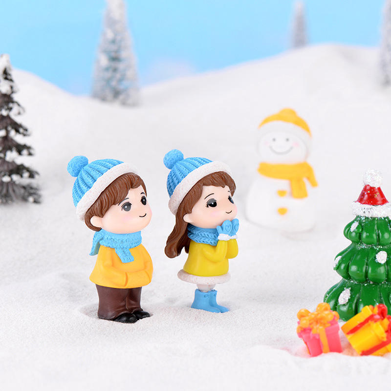 3 pcs Set, Snowman, Girl & Boy Couple Cute Figurines, Ornaments for Micro Fairy Garden, Landscape Decor - Image 8