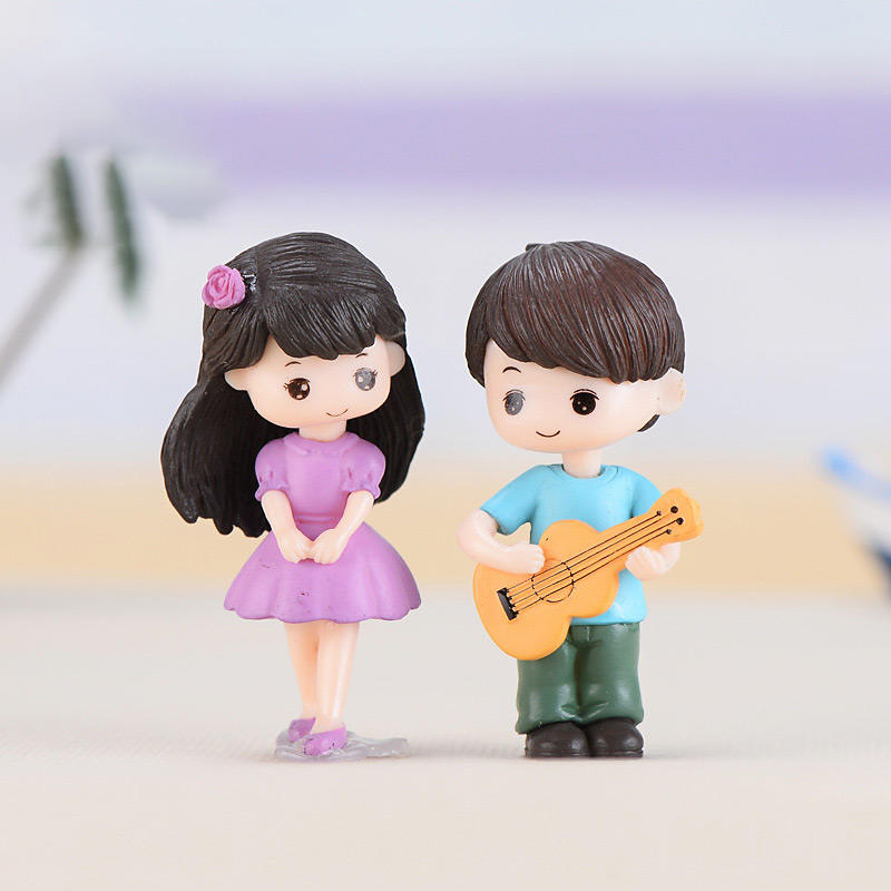 2 pcs set, Mini Guitar Couple Figurines, Sweet Lover Fairy Garden, Home & Office Decoration - Image 2