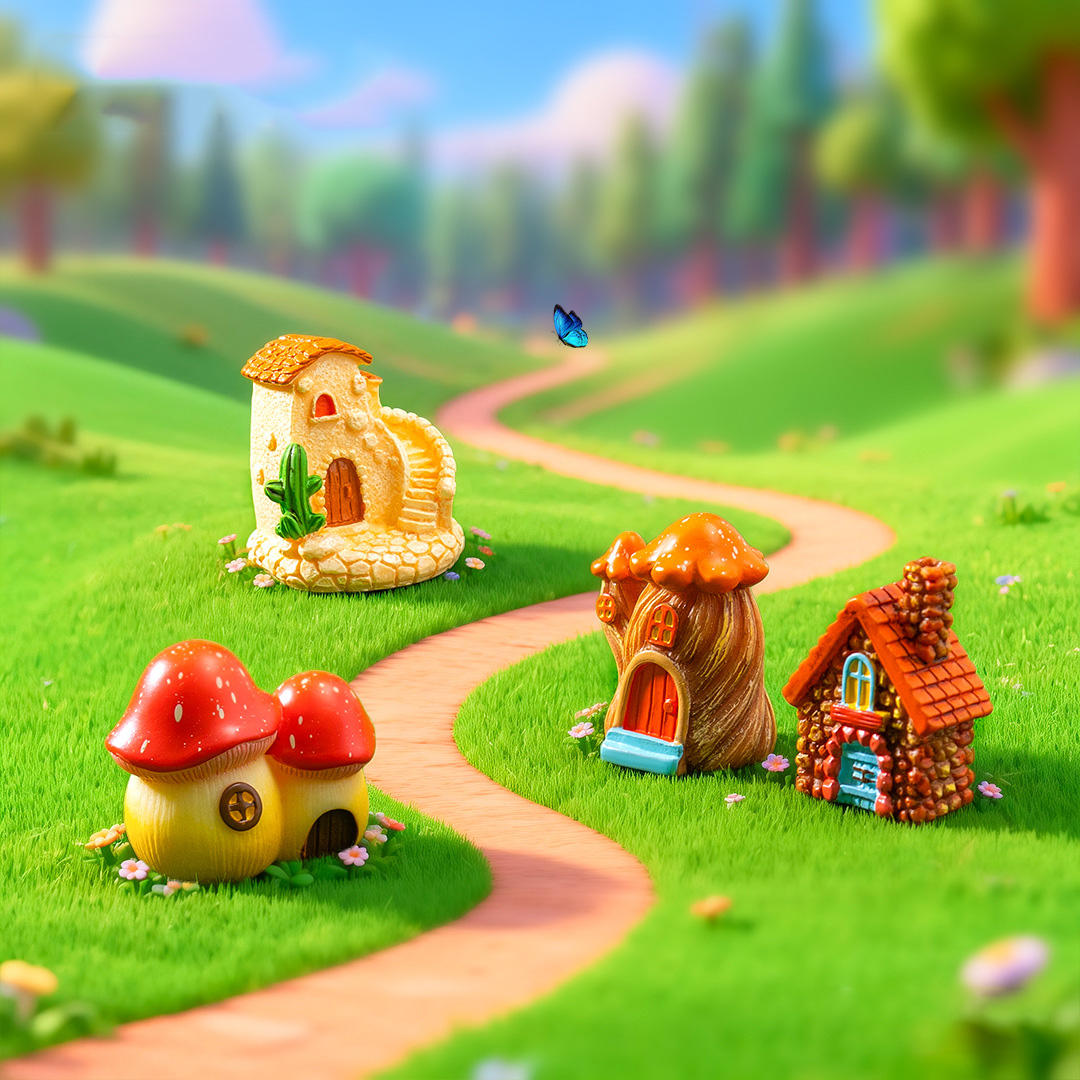 4 pcs set, Mini Fairy Houses Figurines, Fairy Gardening Micro Landscape, Home & Office Decor