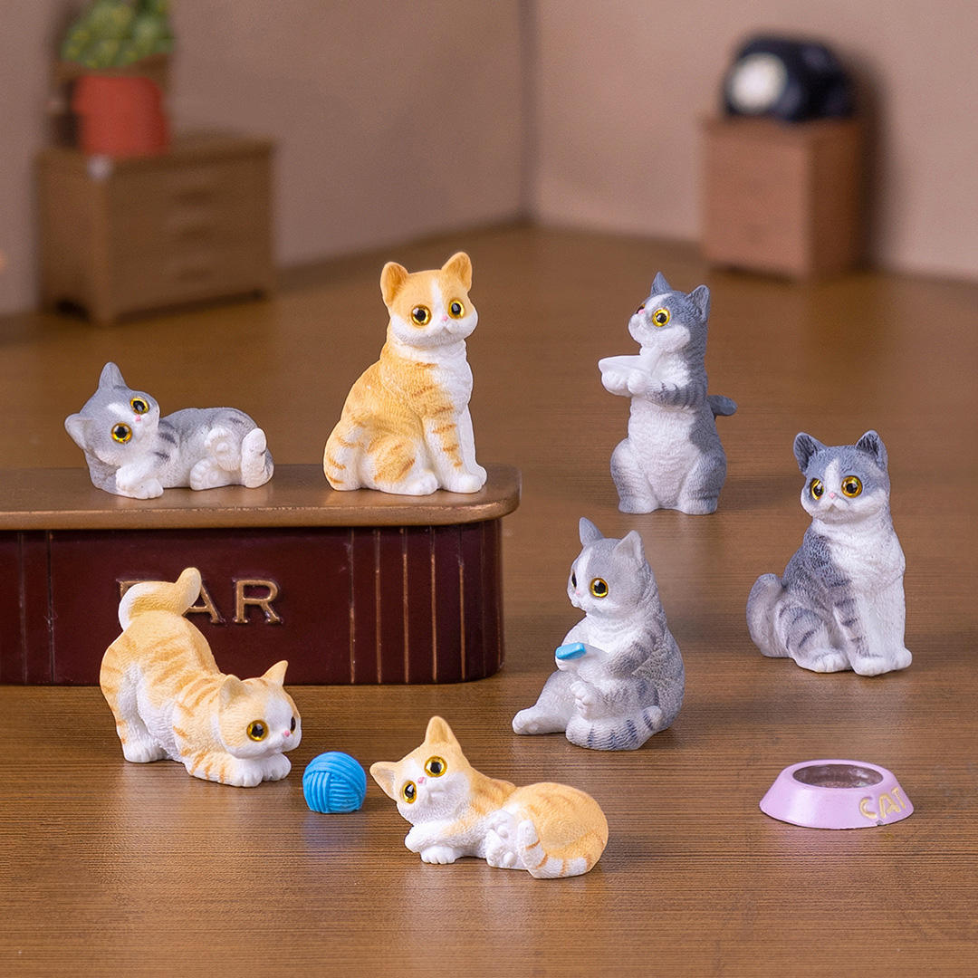 4 pcs set, Mini Cats Figurines, Realistic Playing Cats Resin Crafts, Cute Ornaments For Car, Home & Office Decor, Miniature Garden Decor
