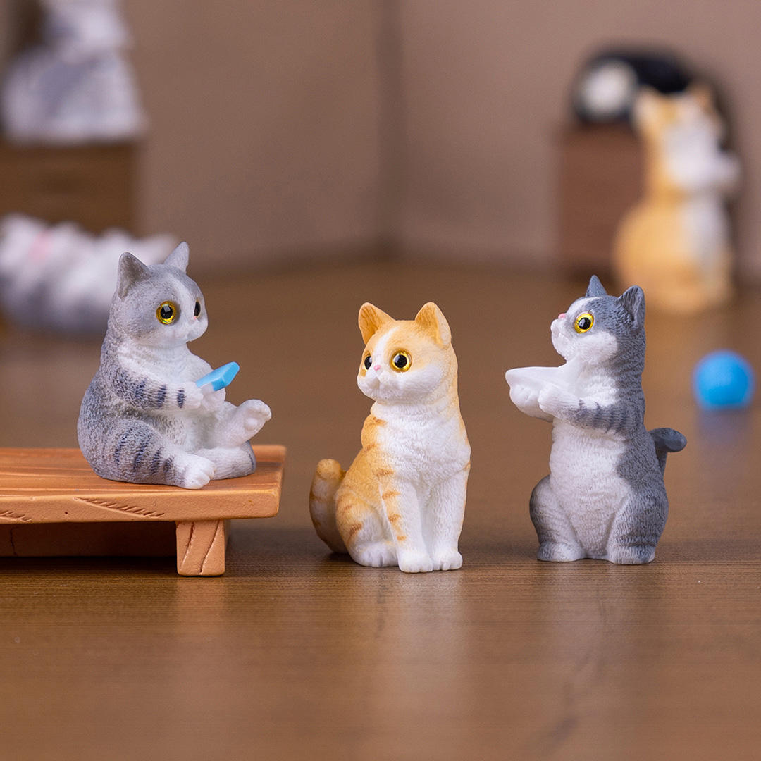 4 pcs set, Mini Cats Figurines, Realistic Playing Cats Resin Crafts, Cute Ornaments For Car, Home & Office Decor, Miniature Garden Decor - Image 6