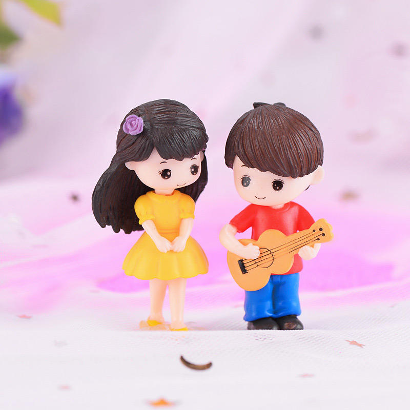 2 pcs set, Mini Guitar Couple Figurines, Sweet Lover Fairy Garden, Home & Office Decoration - Image 3